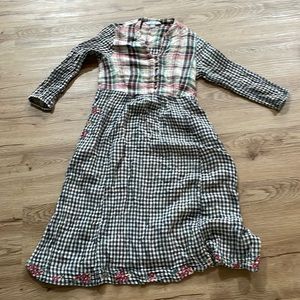 April Cornell Embroidered Gingham Plaid Fall Dress